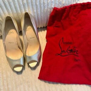 Christian Louboutin Metallic Silver Peep-Toe Pumps